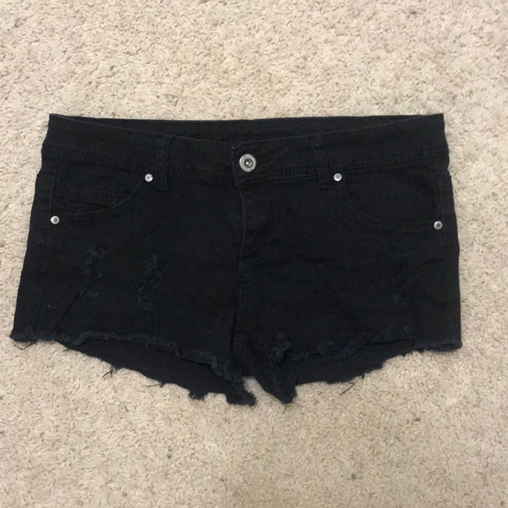 Blue Asphalt Stretch Black Distressed denim Shorts